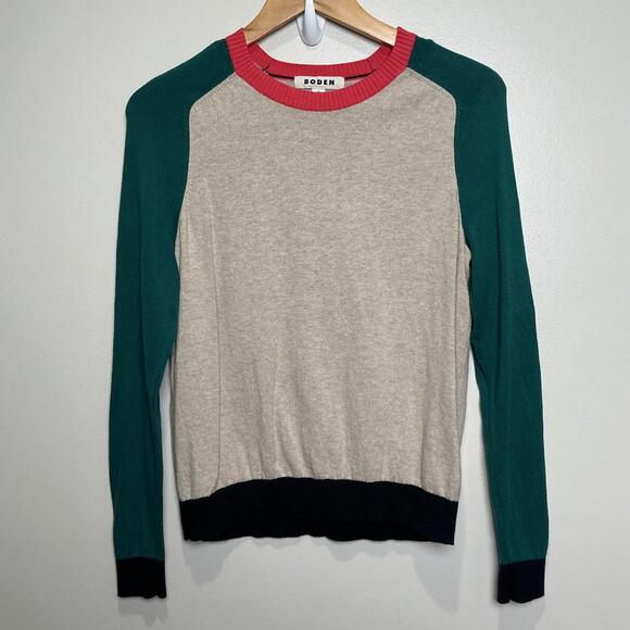 Boden Meg Saddle Sleeve Cotton/Cashmere Women’s Sweater Small Pink Green Navy - Picture 1 of 6